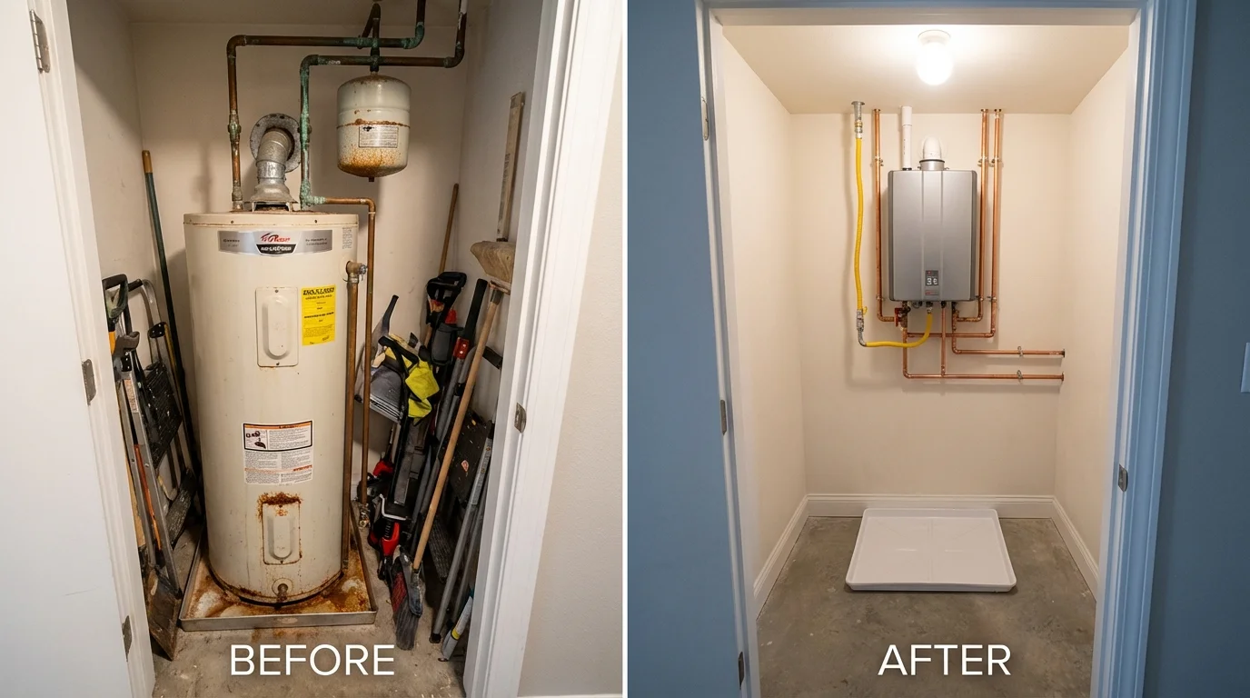 Tank water heater versus wall-mounted tankless unit comparison for Meriden, CT homeowners